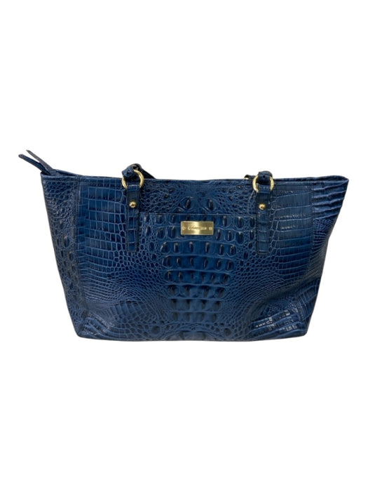 Brahmin Teal Blue Leather Croc Embossed Goldtone Hardware Zip closure Bag Teal Blue