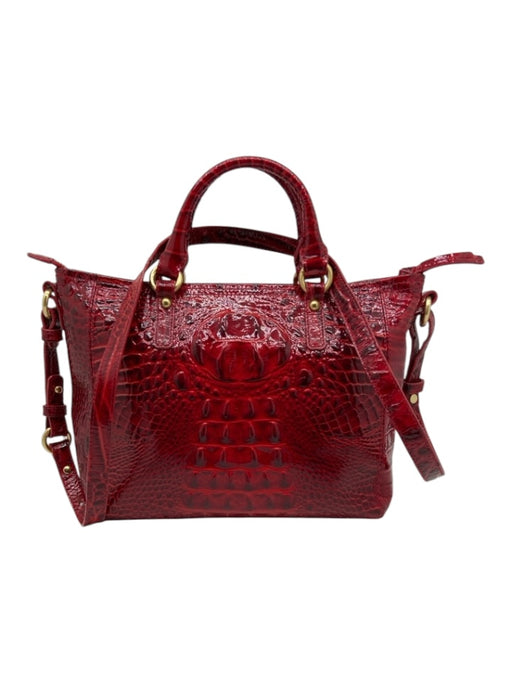 Brahmin Red Leather Croc Embossed Goldtone Hardware Zip closure Bag Red