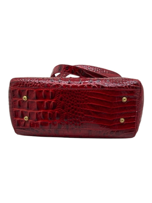 Brahmin Red Leather Croc Embossed Goldtone Hardware Zip closure Bag Red