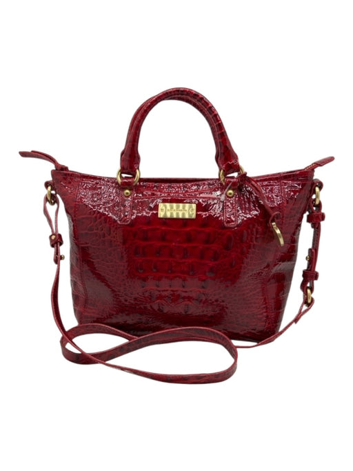 Brahmin Red Leather Croc Embossed Goldtone Hardware Zip closure Bag Red