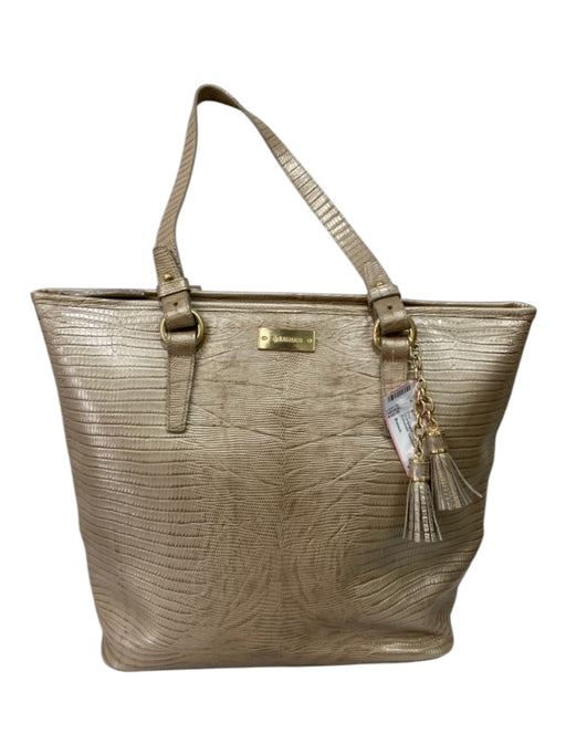 Brahmin Champagne Gold Leather Lizard Embossed Goldtone Hardware Zip closure Bag Champagne Gold