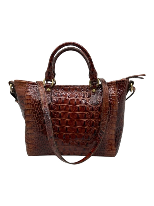 Brahmin Brown Leather Croc Embossed Goldtone Hardware Zip closure Bag Brown