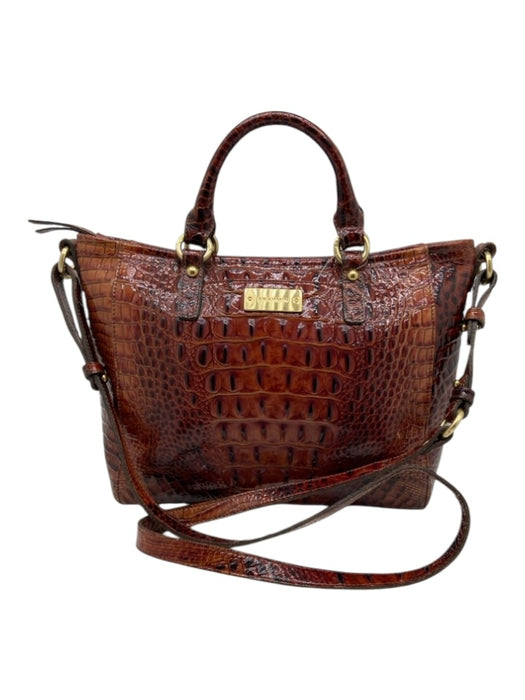 Brahmin Brown Leather Croc Embossed Goldtone Hardware Zip closure Bag Brown