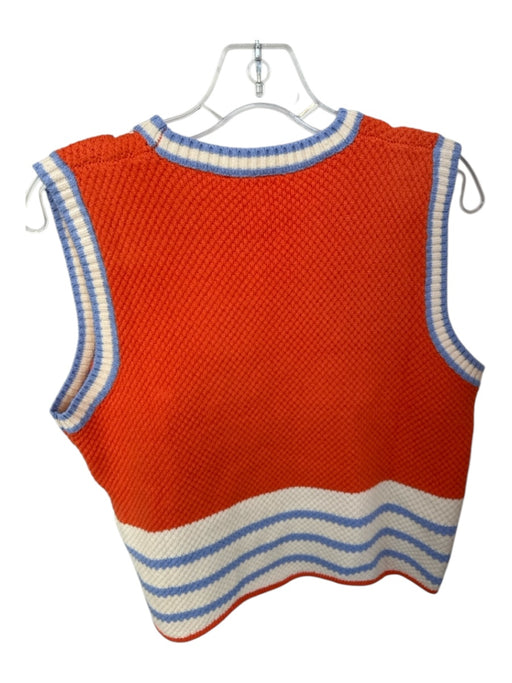 THML Size M Orange & Blue Viscose Blend Cap Sleeve Knit Sweater Orange & Blue / M