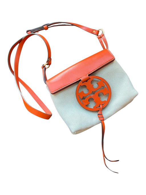 Tory Burch Orange & Tan Leather Canvas Crossbody Bag Orange & Tan / S