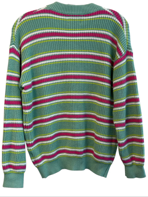 FRNCH Size S Green & Multi 100% Cotton Knit Striped Button Down Cardigan Sweater Green & Multi / S