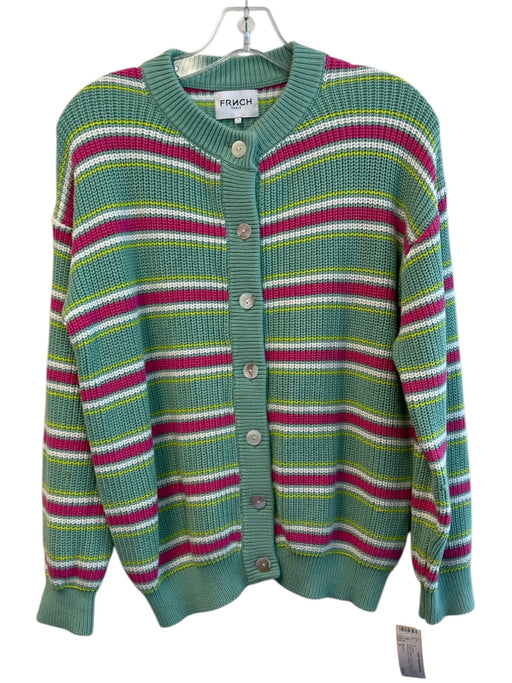 FRNCH Size S Green & Multi 100% Cotton Knit Striped Button Down Cardigan Sweater Green & Multi / S