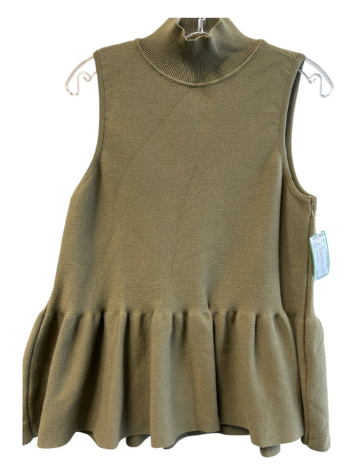 By Anthropologie Size L Olive Green Viscose Blend Mock Neck Sleeveless Flare Top Olive Green / L