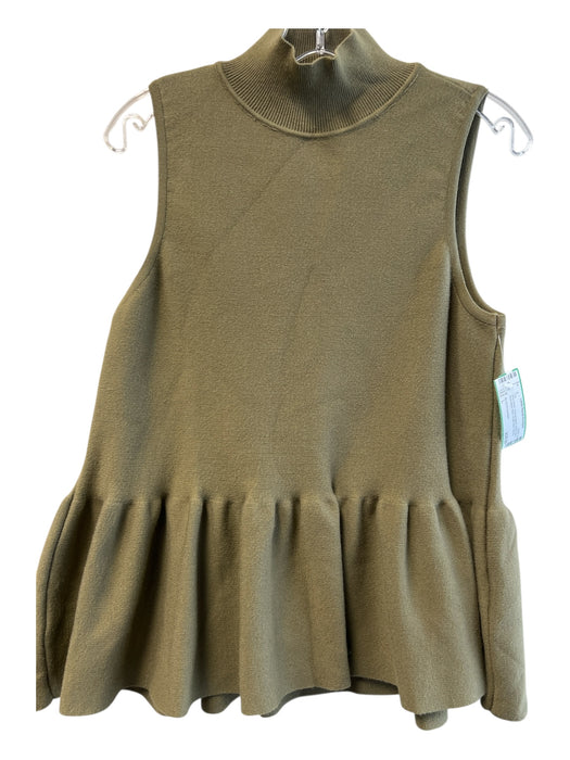 By Anthropologie Size L Olive Green Viscose Blend Mock Neck Sleeveless Flare Top Olive Green / L