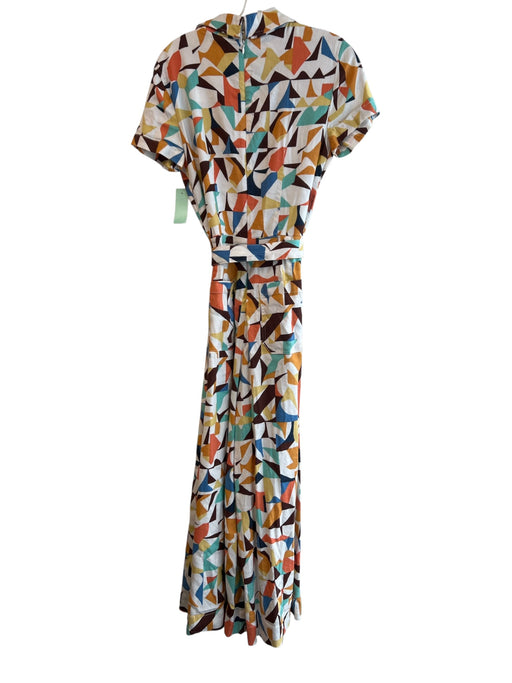 Maeve Size 8 White & Multi V Neck Short Sleeve Back Zip Maxi Dress White & Multi / 8