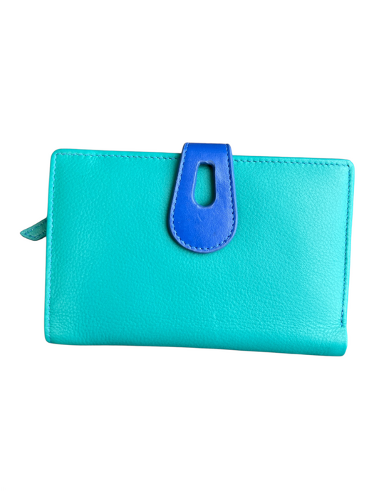 Lil Green & Blue Leather Card Holder Ridges Bifold Wallets Green & Blue