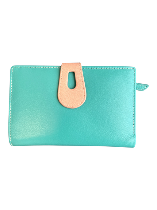 Lil Green & Peach Leather Card Holder Ridges Bifold Wallets Green & Peach