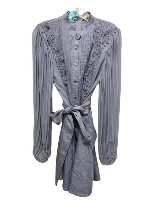 Keepsake Size M Light Blue Viscose Gold Buttons Long Pleated Sleeve Mini Dress Light Blue / M