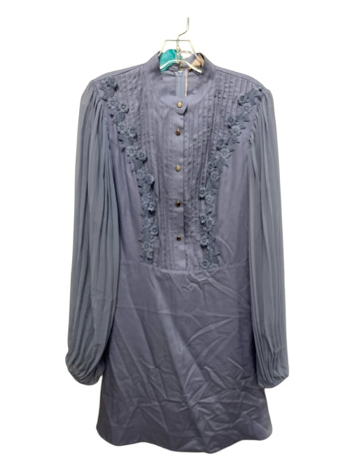 Keepsake Size M Light Blue Viscose Gold Buttons Long Pleated Sleeve Mini Dress Light Blue / M