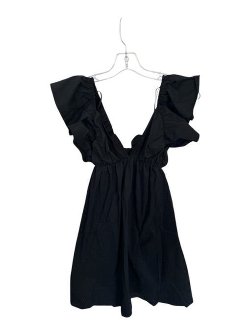 day + moon Size M Black Cotton Flutter Sleeves Back Tie Baby Doll Dress Black / M