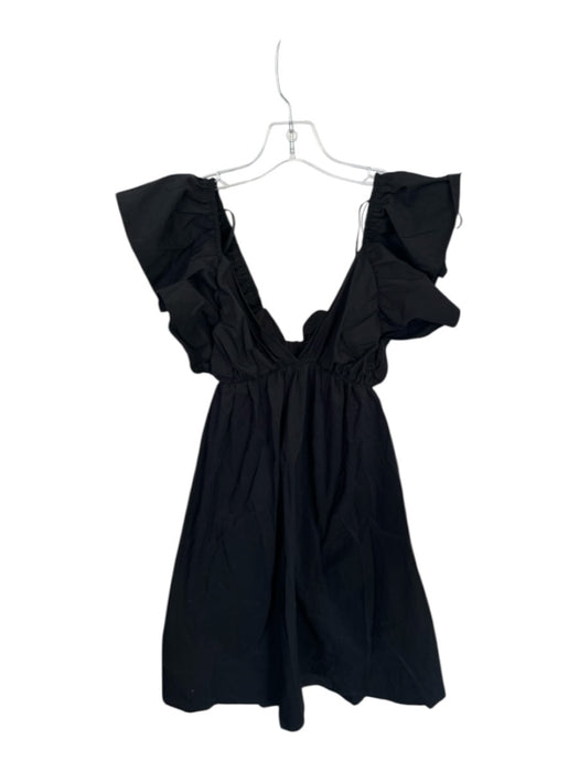 day + moon Size M Black Cotton Flutter Sleeves Back Tie Baby Doll Dress Black / M