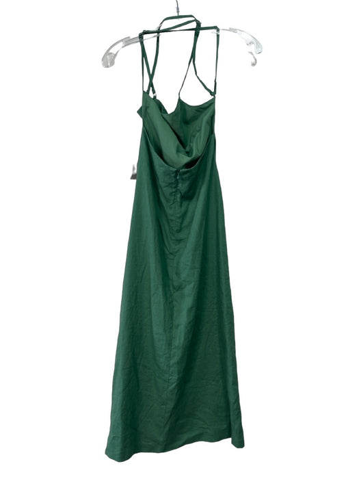 Zara Size XS Green Linen Blend Spaghetti Strap Maxi Front Seam Dress Green / XS