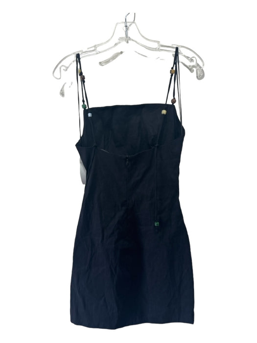 Zara Size XS Black Linen Blend Spaghetti Strap Bead Detail Gathered Detail Dress Black / XS