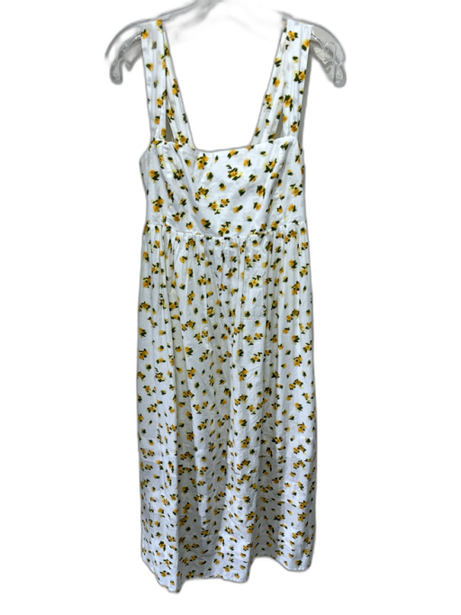 J Crew Size 8 White, Yellow, Green Print Cotton Sleeveless Floral Midi Dress White, Yellow, Green Print / 8