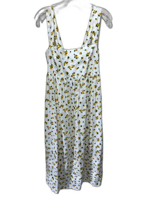 J Crew Size 8 White, Yellow, Green Print Cotton Sleeveless Floral Midi Dress White, Yellow, Green Print / 8