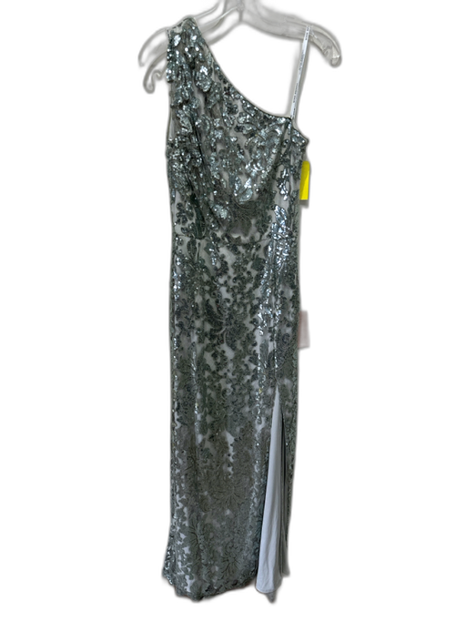 Tadashi Shoji Size 10 Green Gray Nylon Blend One Shoulder Floral Sequin Gown Green Gray / 10