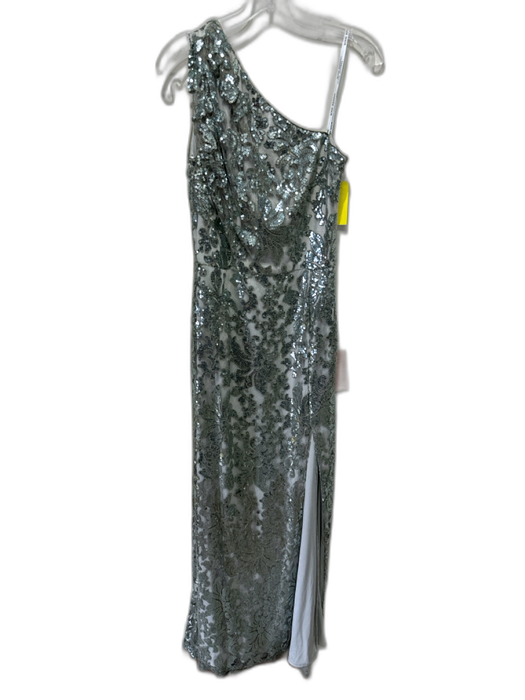 Tadashi Shoji Size 10 Green Gray Nylon Blend One Shoulder Floral Sequin Gown Green Gray / 10