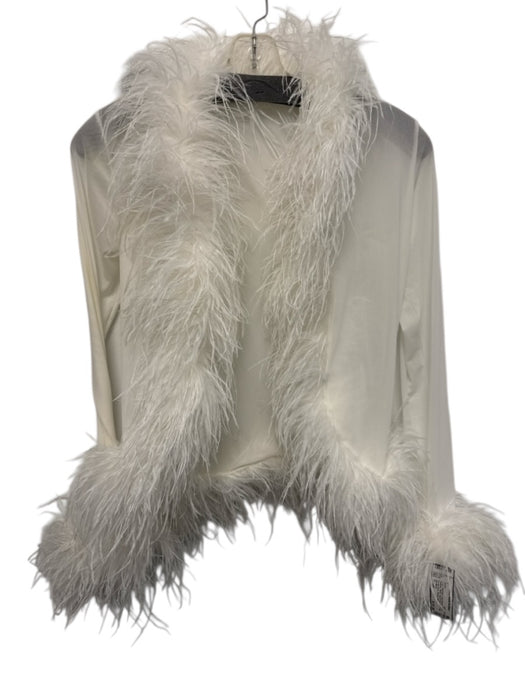 Lisa Maree Size Small White Polyester Long Sleeve Ostrich Feathers Mesh Jacket White / Small