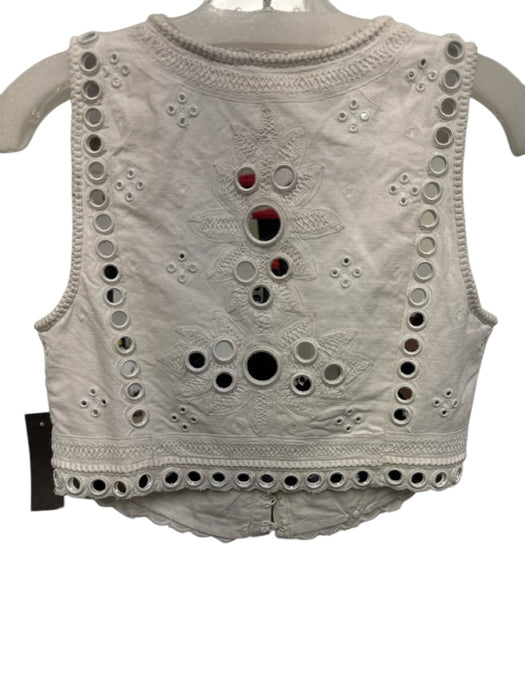 Love Shack Fancy Size 00 White Linen Blend Sleeveless Mirror Sequins Top White / 00