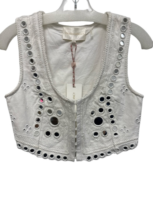 Love Shack Fancy Size 00 White Linen Blend Sleeveless Mirror Sequins Top White / 00