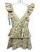 Oh Pretty Size XS Lemon Yellow & Green Cotton Ruffle Cap Sleeve Floral Dress Lemon Yellow & Green / XS