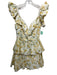 Oh Pretty Size XS Lemon Yellow & Green Cotton Ruffle Cap Sleeve Floral Dress Lemon Yellow & Green / XS