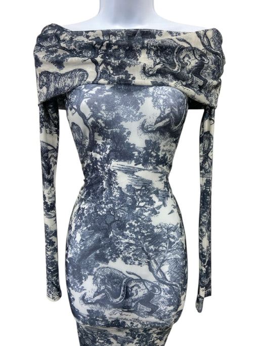 Superdown Size XXS Navy & Cream Polyester Mesh Trees & Animals Long Sleeve Dress Navy & Cream / XXS
