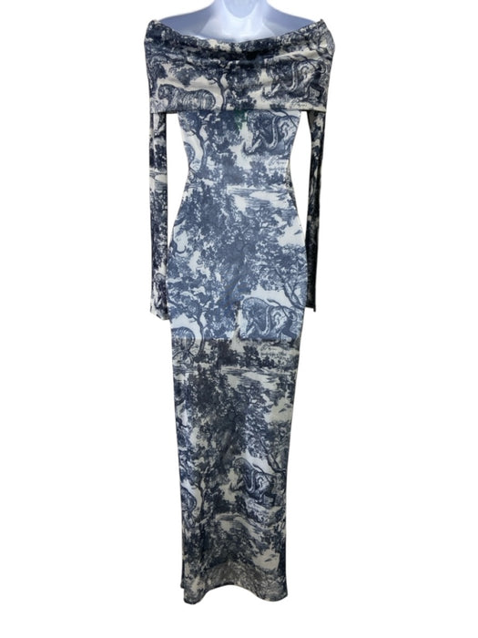 Superdown Size XXS Navy & Cream Polyester Mesh Trees & Animals Long Sleeve Dress Navy & Cream / XXS
