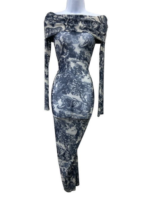 Superdown Size XXS Navy & Cream Polyester Mesh Trees & Animals Long Sleeve Dress Navy & Cream / XXS
