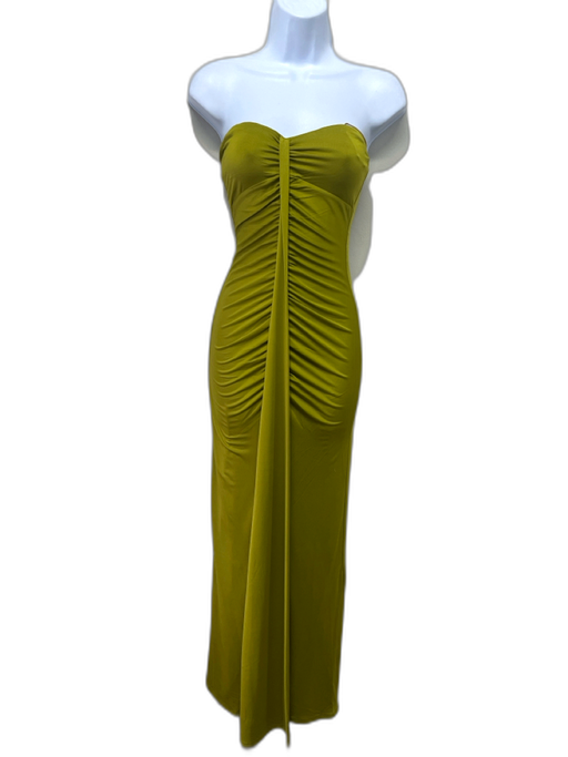 Superdown Size XXS Split Pea Green Polyester Strapless Front Ruching Maxi Dress Split Pea Green / XXS