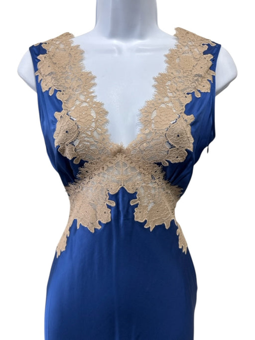 Rixo Size XXS Blue & Taupe Polyester Sleeveless Lace Detail Double V neck Dress Blue & Taupe / XXS