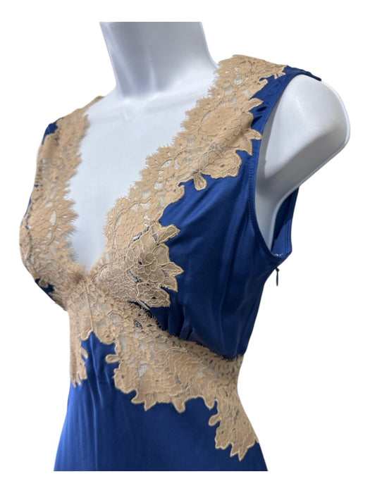 Rixo Size XXS Blue & Taupe Polyester Sleeveless Lace Detail Double V neck Dress Blue & Taupe / XXS