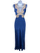 Rixo Size XXS Blue & Taupe Polyester Sleeveless Lace Detail Double V neck Dress Blue & Taupe / XXS