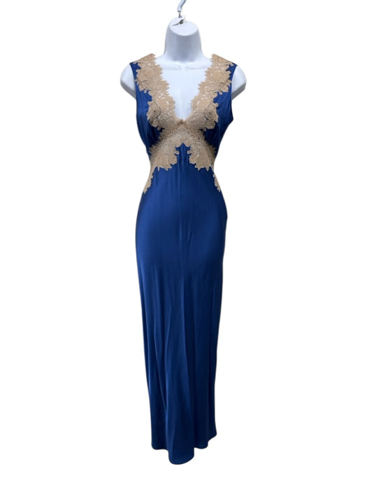 Rixo Size XXS Blue & Taupe Polyester Sleeveless Lace Detail Double V neck Dress Blue & Taupe / XXS