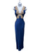 Rixo Size XXS Blue & Taupe Polyester Sleeveless Lace Detail Double V neck Dress Blue & Taupe / XXS