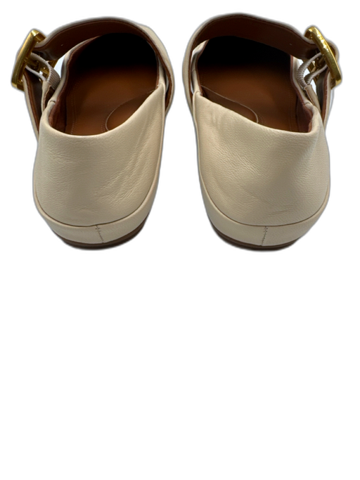 Franco Sarto Shoe Size 6 Cream Leather Square Toe Gold Buckle Mary Jane Flats Cream / 6
