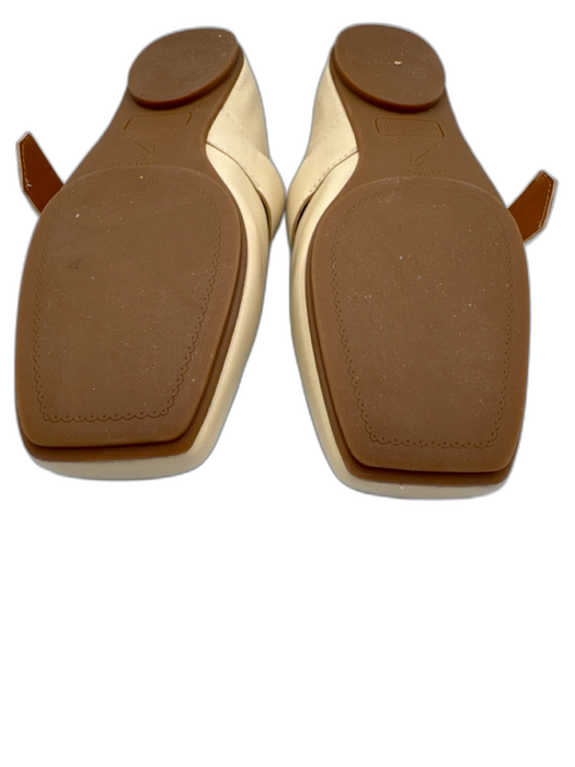 Franco Sarto Shoe Size 6 Cream Leather Square Toe Gold Buckle Mary Jane Flats Cream / 6