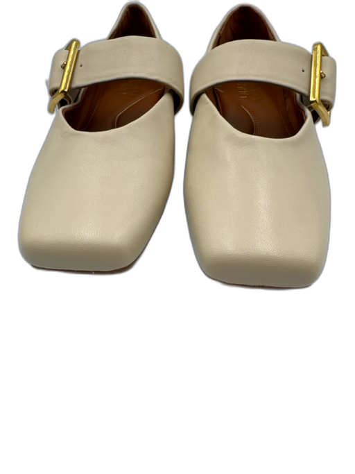 Franco Sarto Shoe Size 6 Cream Leather Square Toe Gold Buckle Mary Jane Flats Cream / 6
