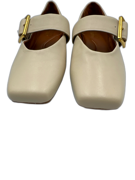 Franco Sarto Shoe Size 6 Cream Leather Square Toe Gold Buckle Mary Jane Flats Cream / 6