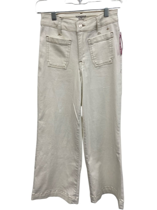 Mersea Size 24 White Cotton Blend tan trim Front Pocket Wide Leg Jeans White / 24