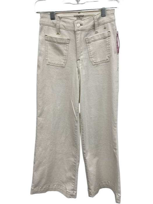 Mersea Size 24 White Cotton Blend tan trim Front Pocket Wide Leg Jeans White / 24