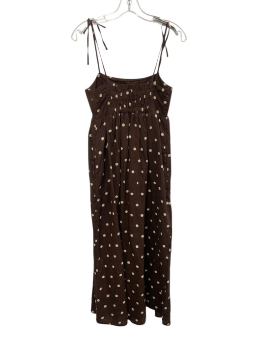 Beach Riot Size XS Brown & Cream Cotton Blend Square Neck Tie Shoulder Dress Brown & Cream / XS