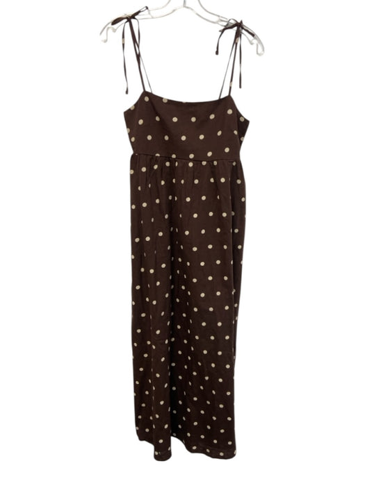 Beach Riot Size XS Brown & Cream Cotton Blend Square Neck Tie Shoulder Dress Brown & Cream / XS