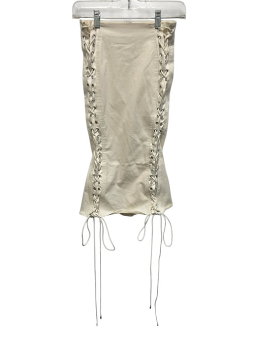 Camila Coelho Size XXS Cream Cotton Blend Lace Up Detail Zip Back Mini Dress Cream / XXS