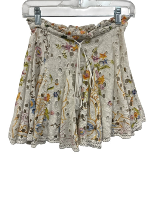 Hemant & Nandita Size XS White & Multi Cotton Zip & Button Eyelet Floral Skirt White & Multi / XS